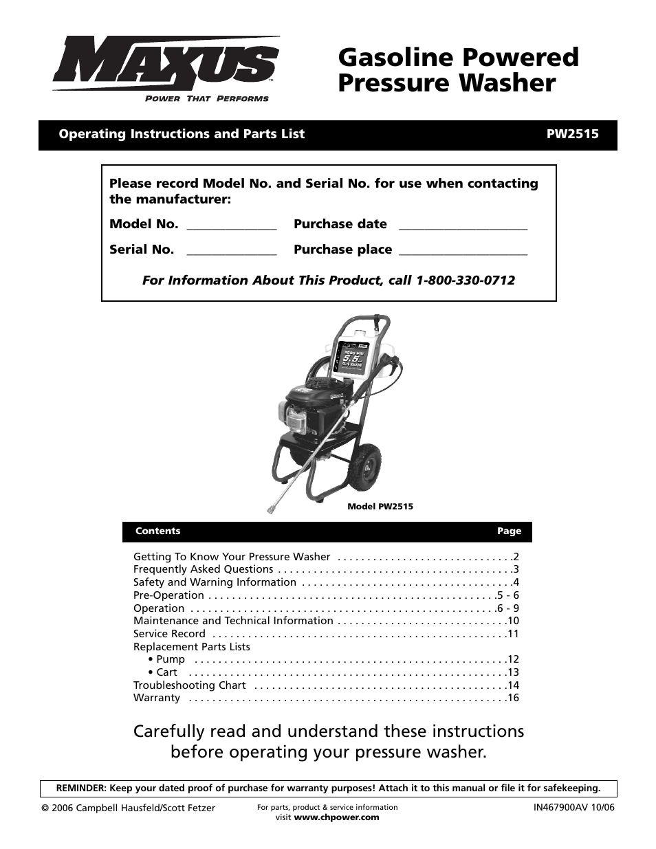 Campbell Hausfeld PW2515 User Manual | 48 pages