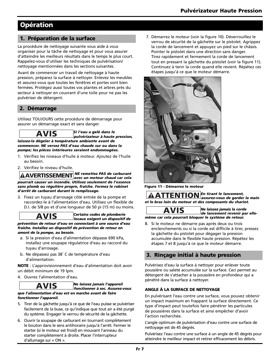 Avis, Attention, Opération | Avertissement | Campbell Hausfeld PW2515 User Manual | Page 23 / 48