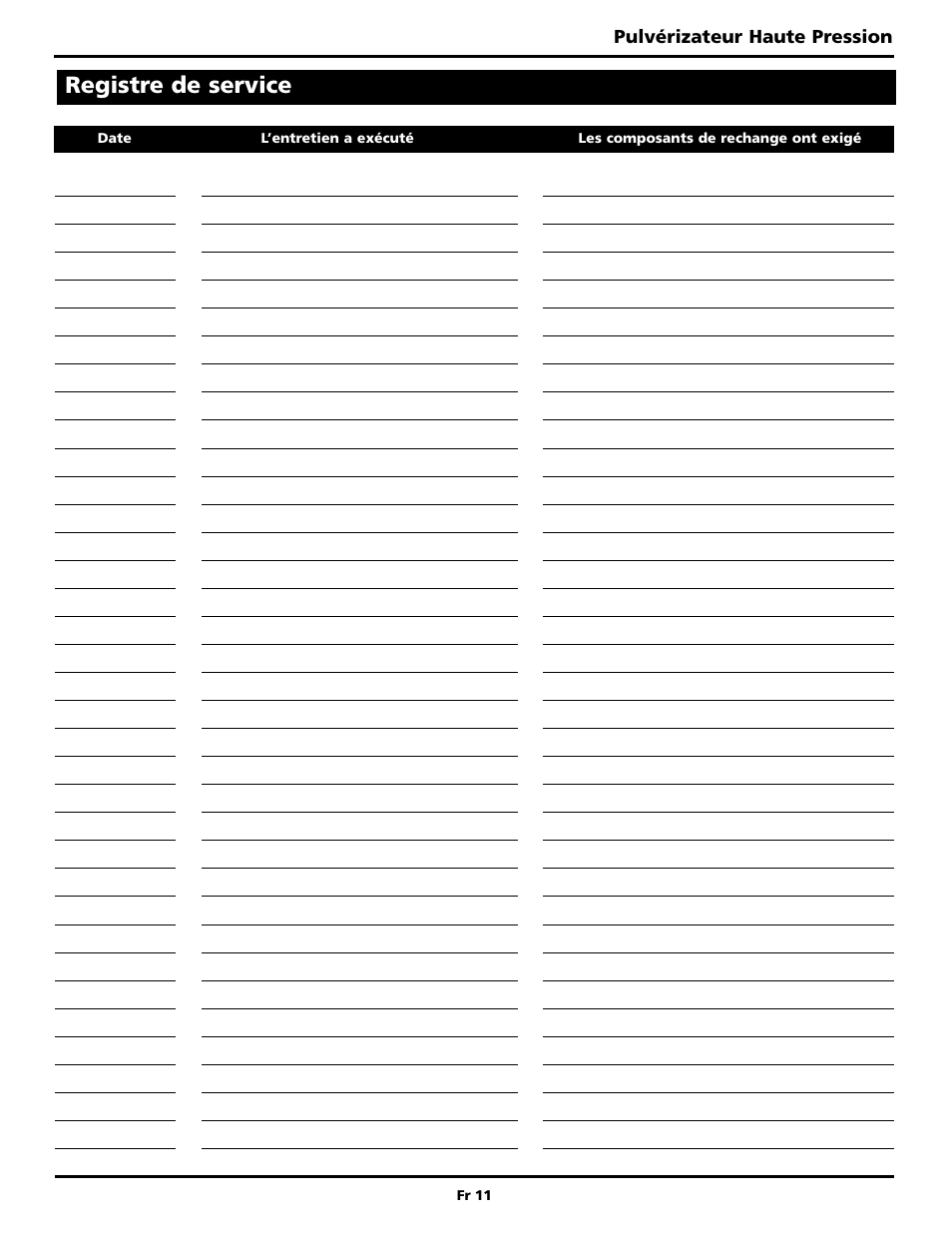 Registre de service | Campbell Hausfeld PW2515 User Manual | Page 27 / 48