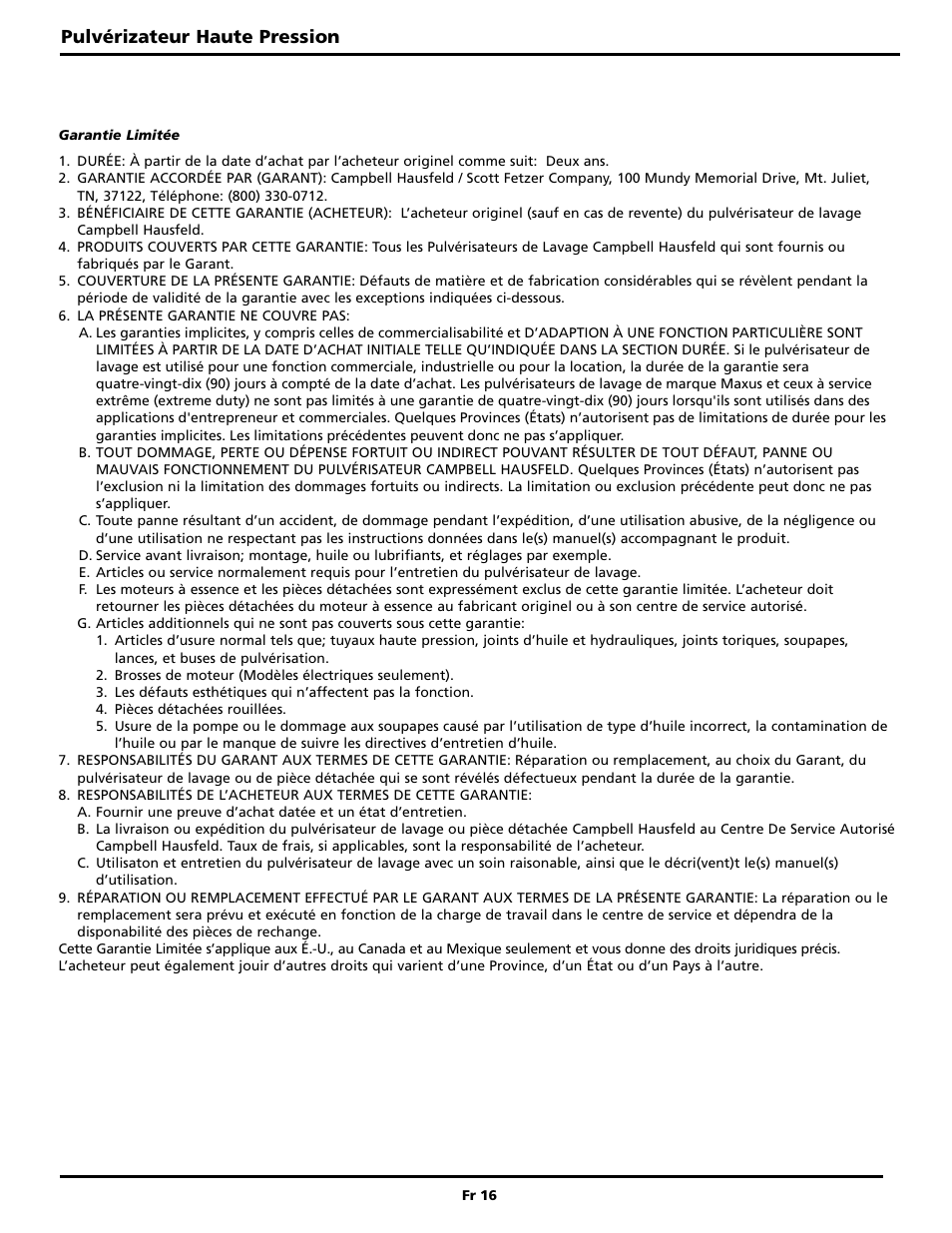Pulvérizateur haute pression | Campbell Hausfeld PW2515 User Manual | Page 32 / 48