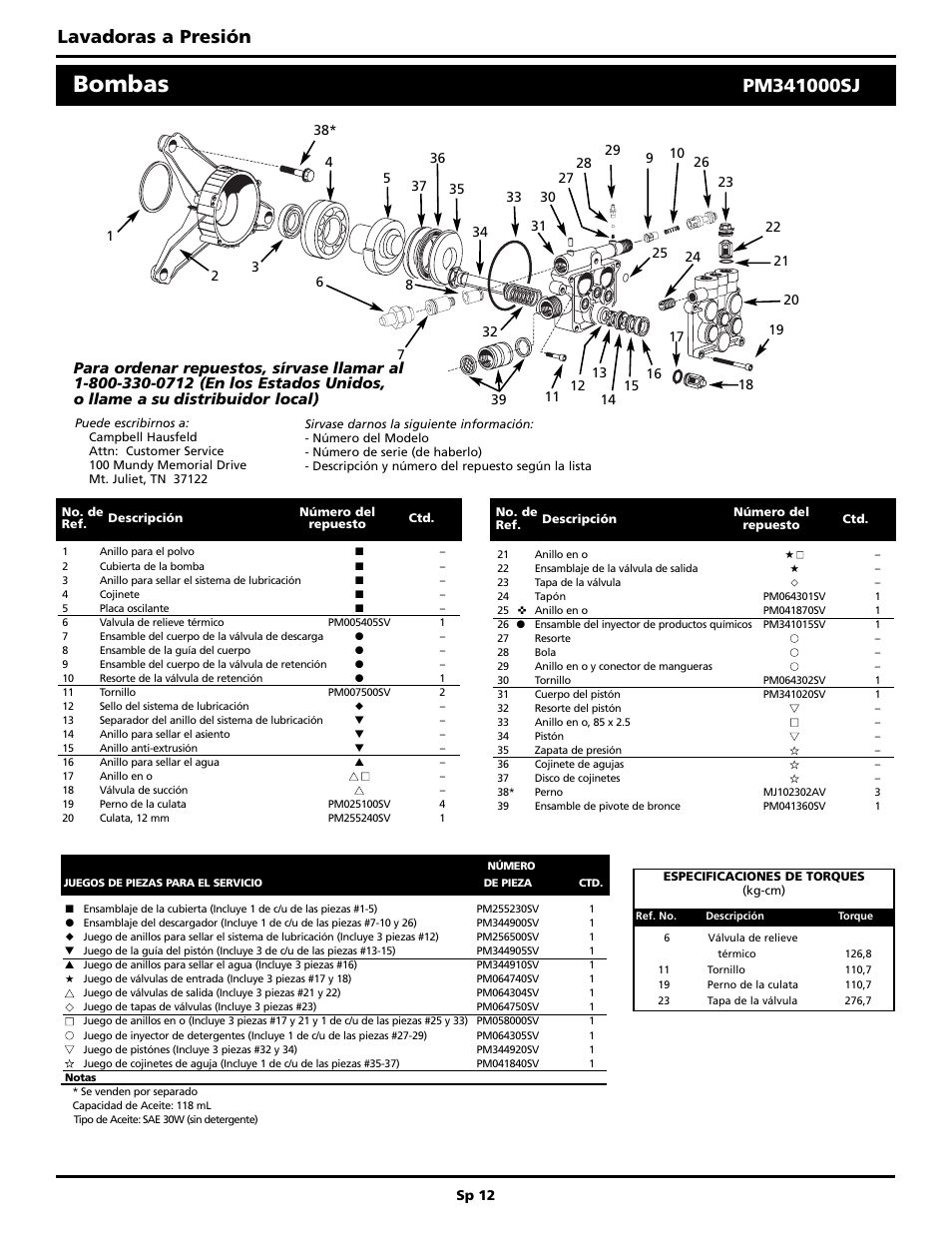 Bombas, Lavadoras a presión | Campbell Hausfeld PW2515 User Manual | Page 44 / 48