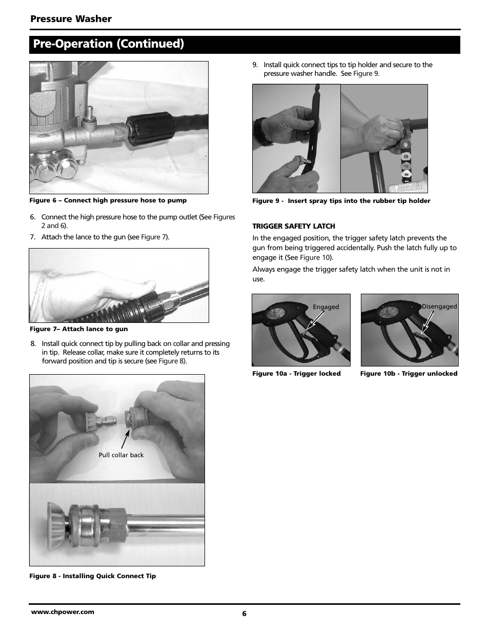 Pre-operation (continued), Pressure washer | Campbell Hausfeld PW2515 User Manual | Page 6 / 48