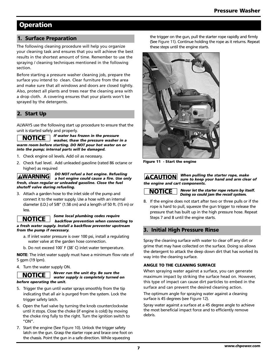 Operation, Notice, Caution | Warning | Campbell Hausfeld PW2515 User Manual | Page 7 / 48