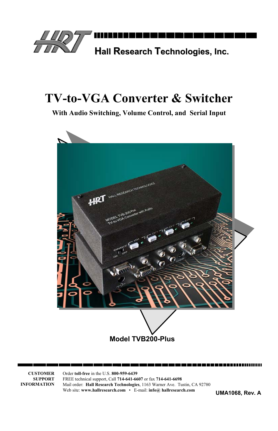 Hall Research TVB-200PLUS User Manual | 20 pages