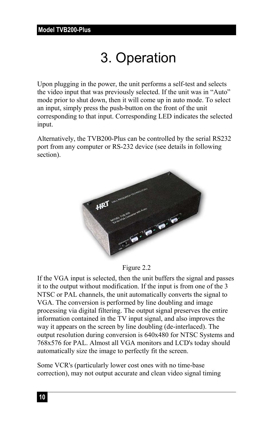 Operation | Hall Research TVB-200PLUS User Manual | Page 12 / 20