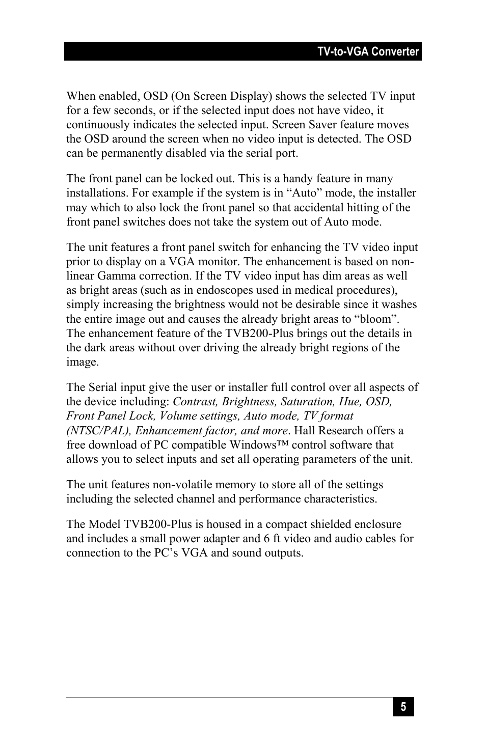 Hall Research TVB-200PLUS User Manual | Page 7 / 20