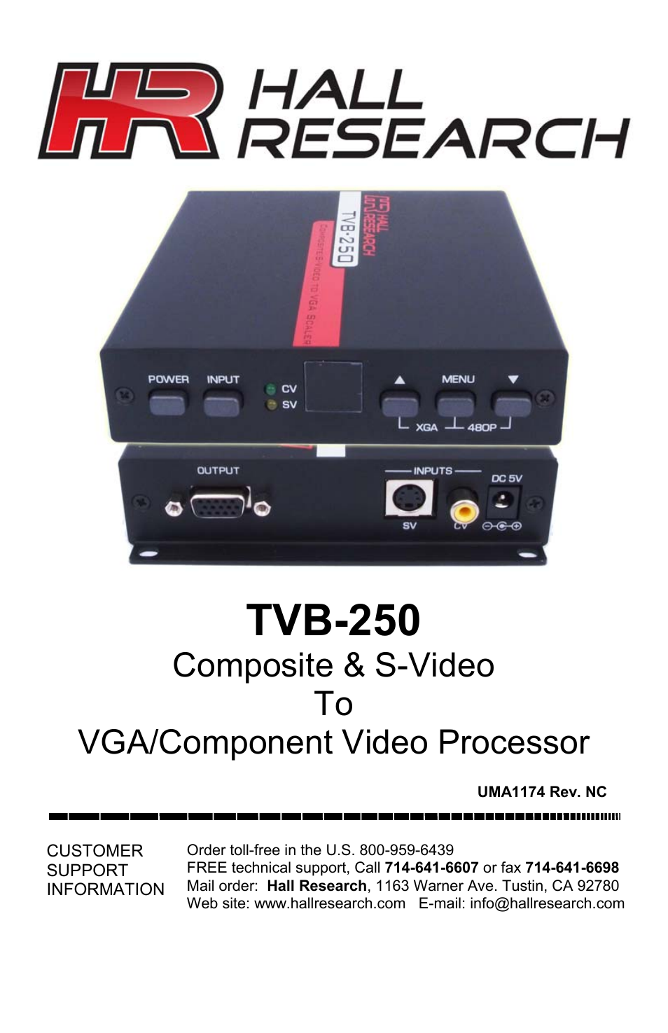 Hall Research TVB-250 User Manual | 12 pages