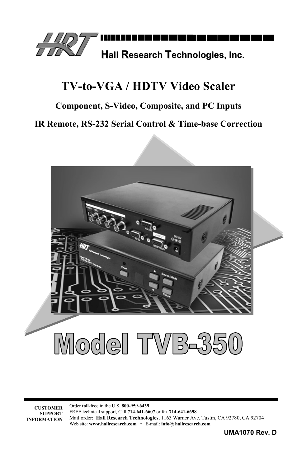 Hall Research TVB-350 User Manual | 16 pages