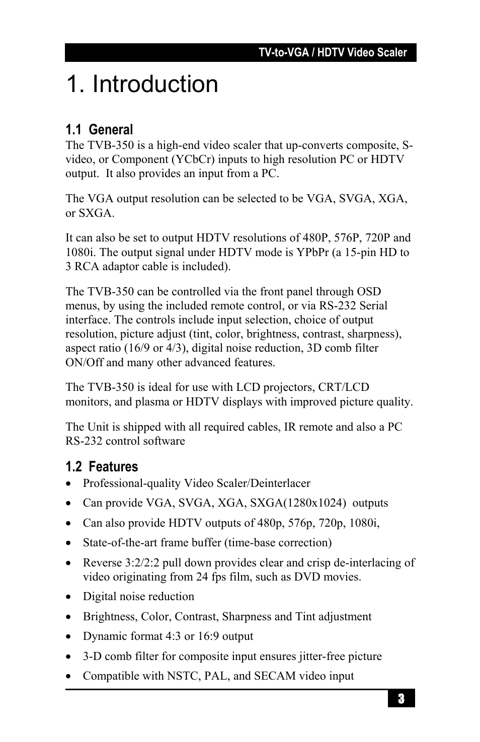 Introduction | Hall Research TVB-350 User Manual | Page 5 / 16