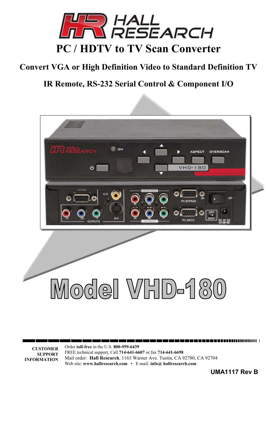 Hall Research VHD-180 User Manual | 16 pages