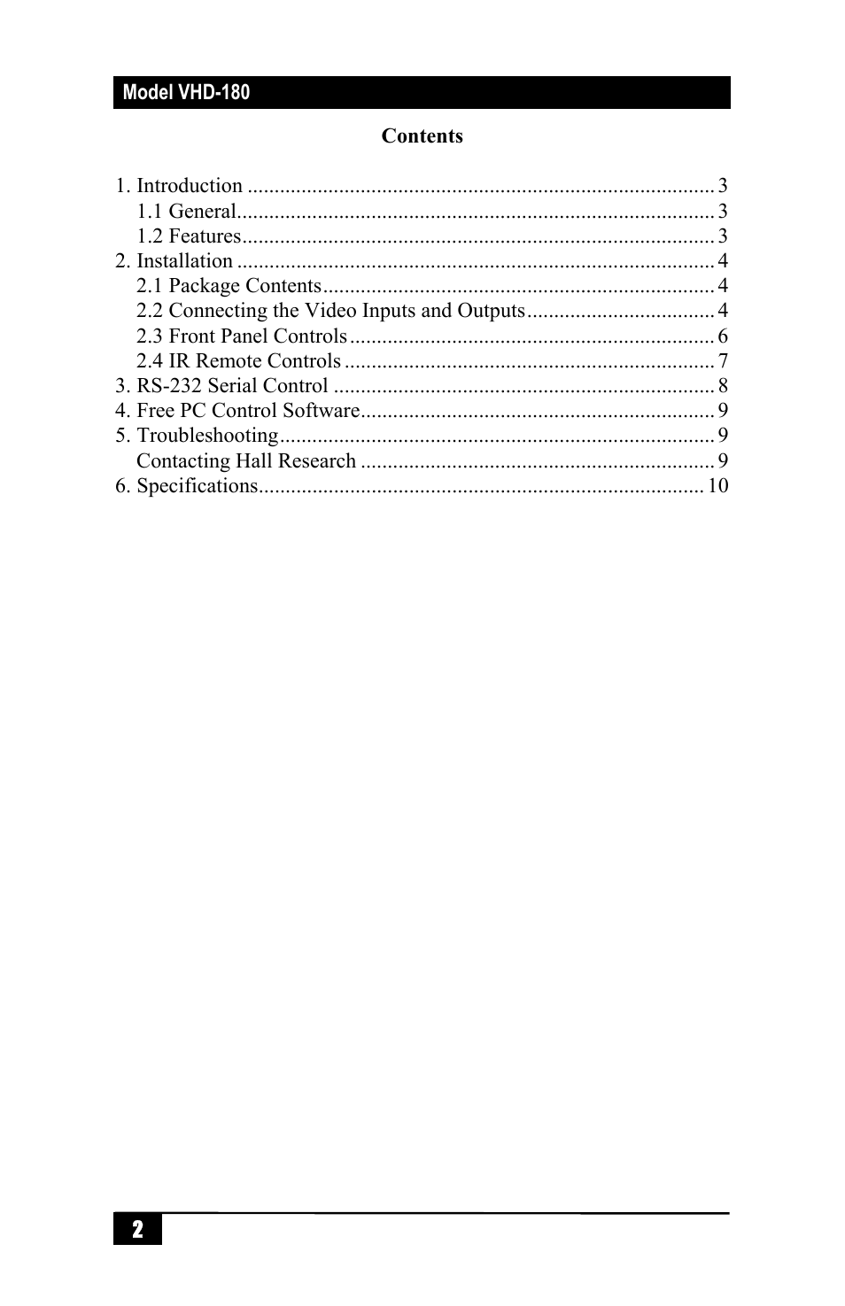 Hall Research VHD-180 User Manual | Page 4 / 16