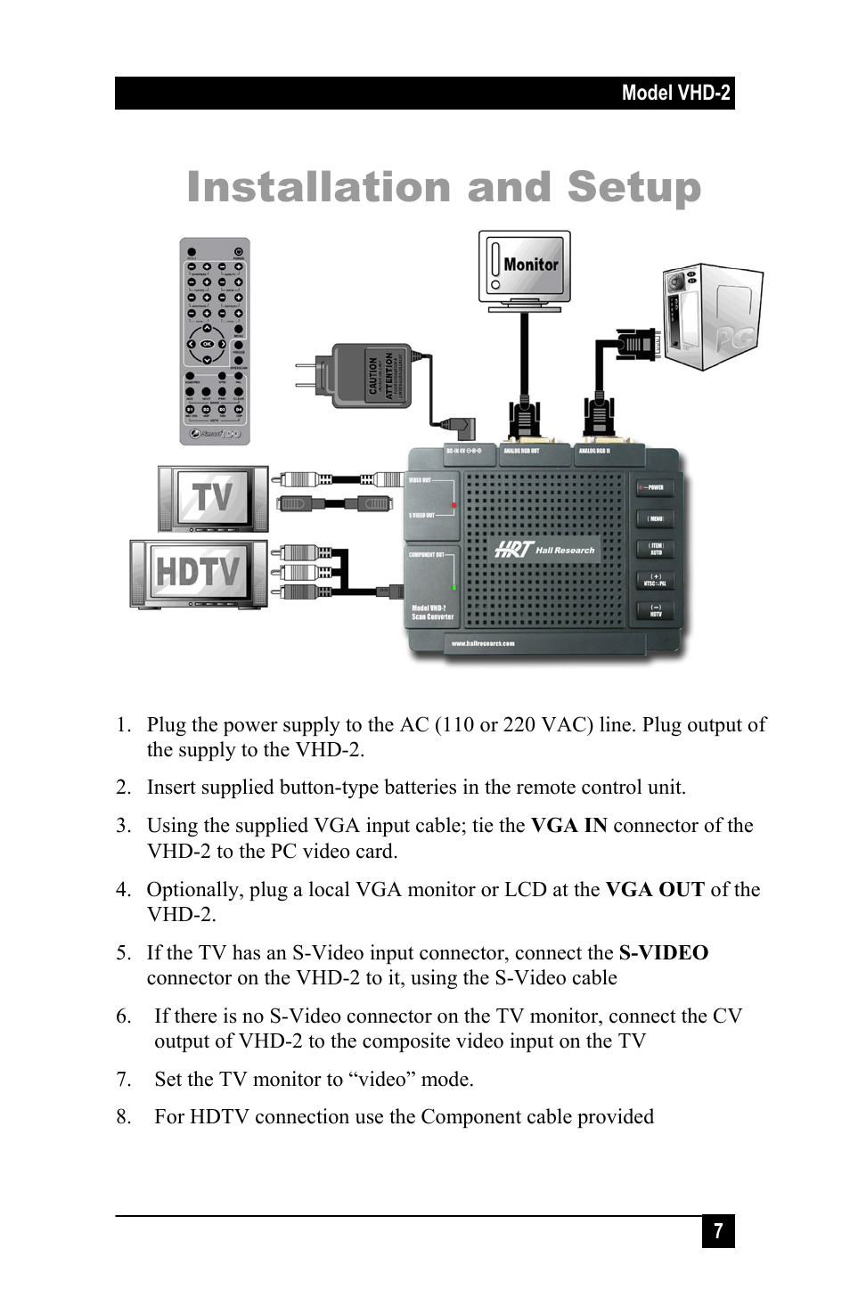 Installation and setup | Hall Research VHD-2 User Manual | Page 10 / 20