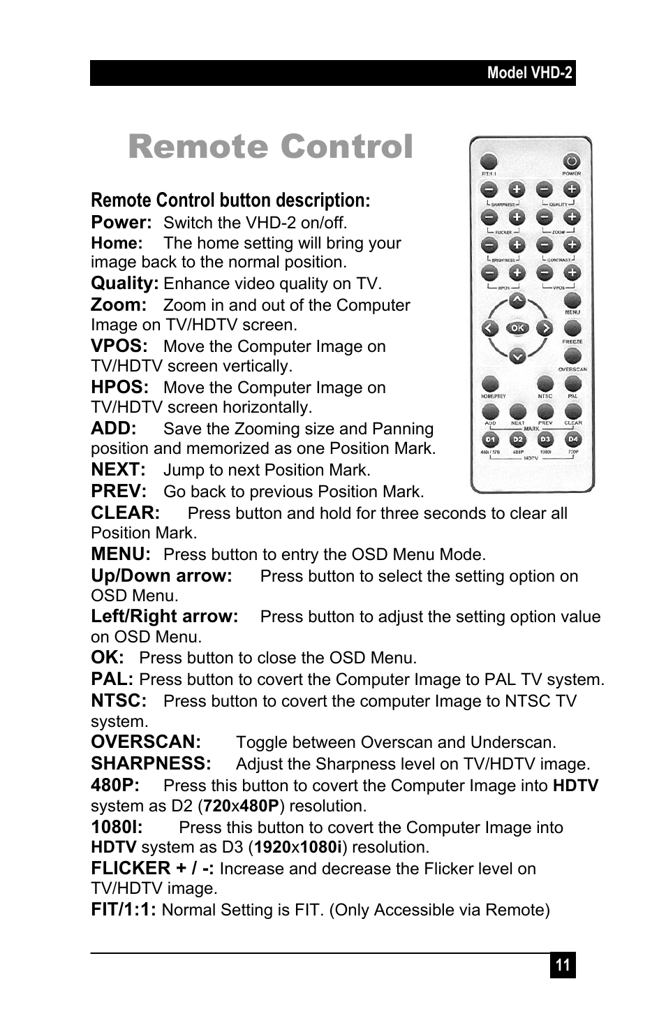 Remote control | Hall Research VHD-2 User Manual | Page 14 / 20