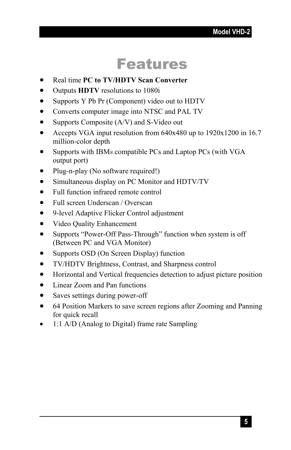 Features | Hall Research VHD-2 User Manual | Page 8 / 20