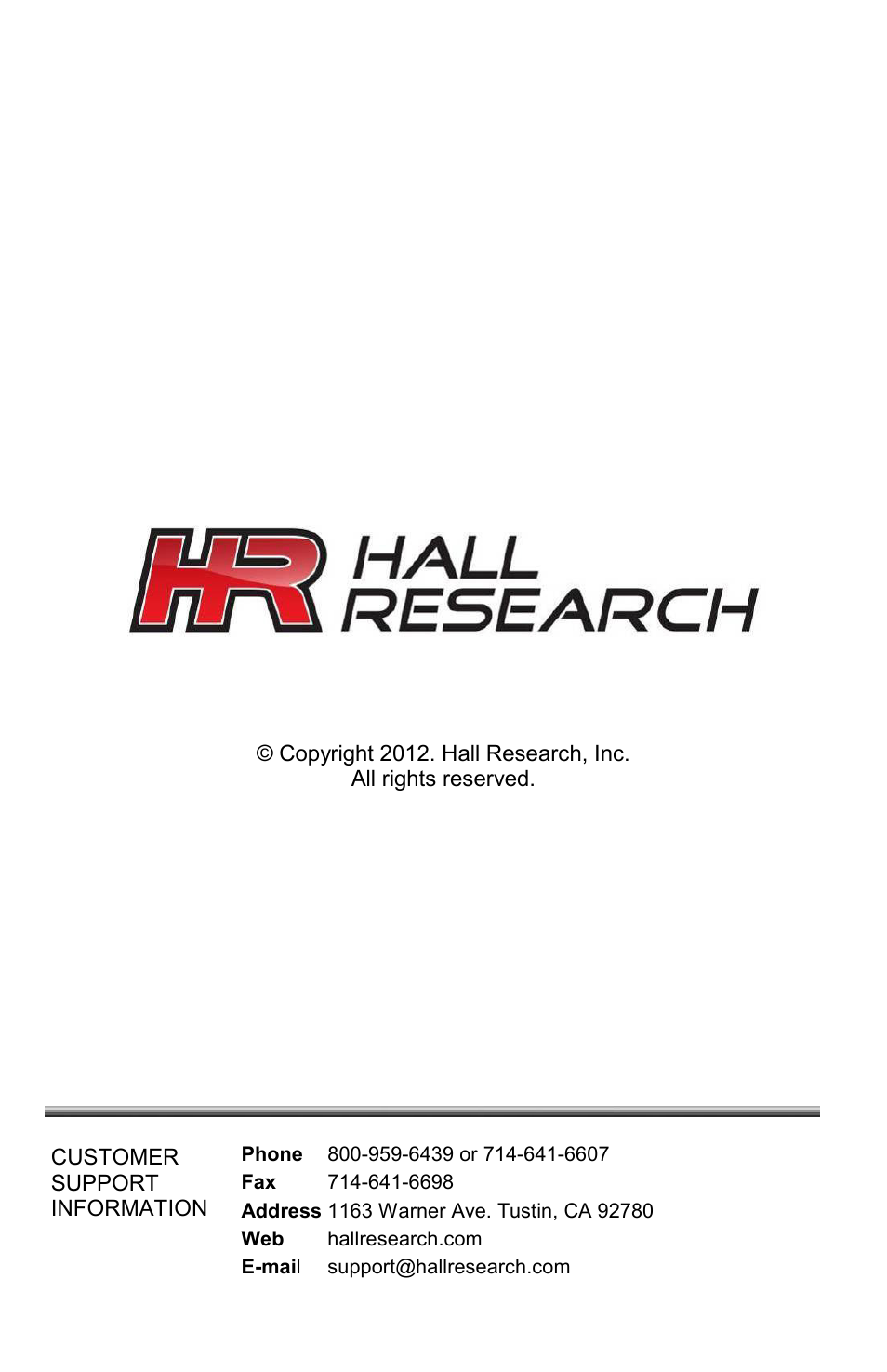 Hall Research VHD-HD2CV User Manual | Page 12 / 12