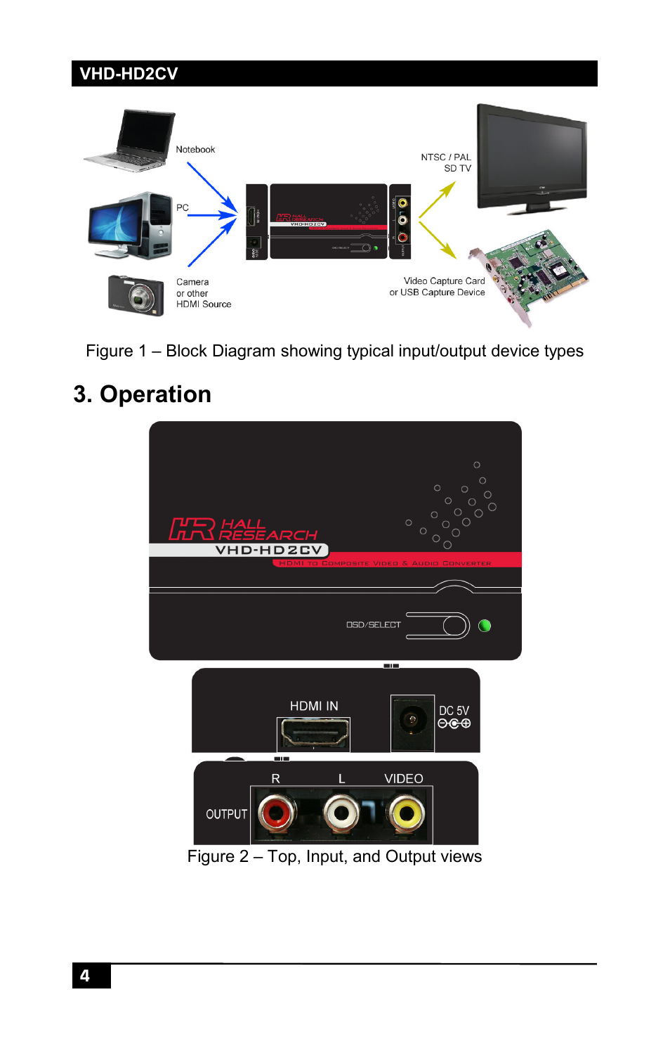 Operation | Hall Research VHD-HD2CV User Manual | Page 6 / 12