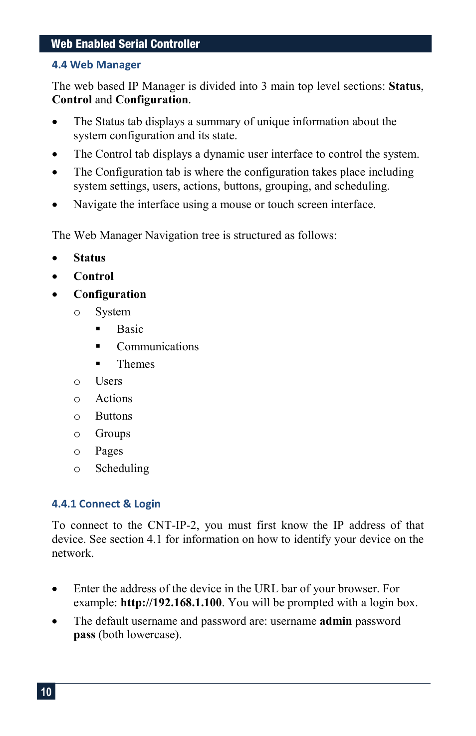 4 web manager | Hall Research CNT-IP-2 User Manual | Page 10 / 29
