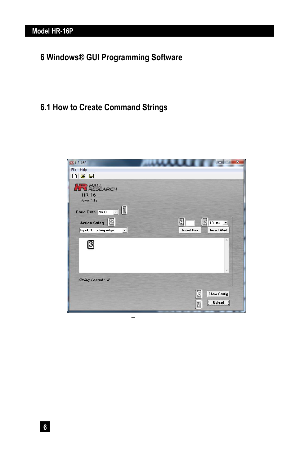 6 windows® gui programming software, 1 how to create command strings | Hall Research HR-16P User Manual | Page 8 / 12