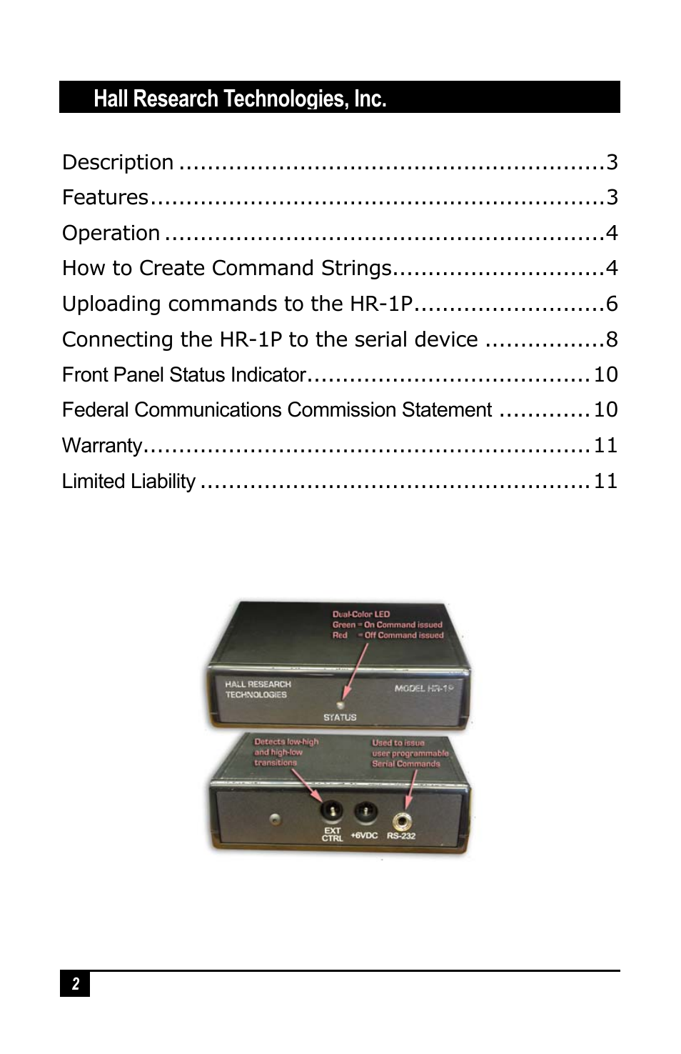 Hall research technologies, inc | Hall Research HR-1P User Manual | Page 2 / 12