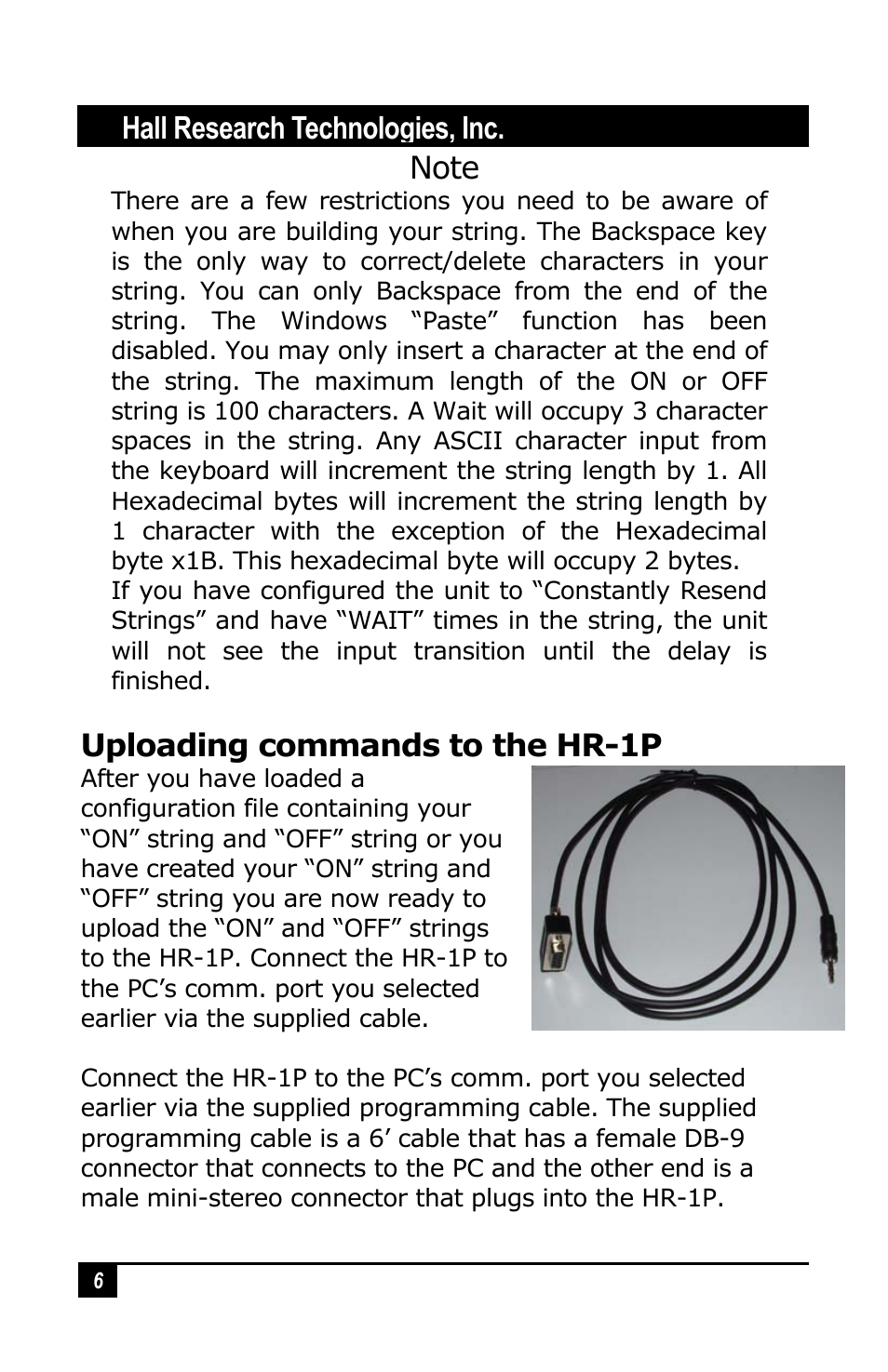 Uploading commands to the hr-1p | Hall Research HR-1P User Manual | Page 6 / 12