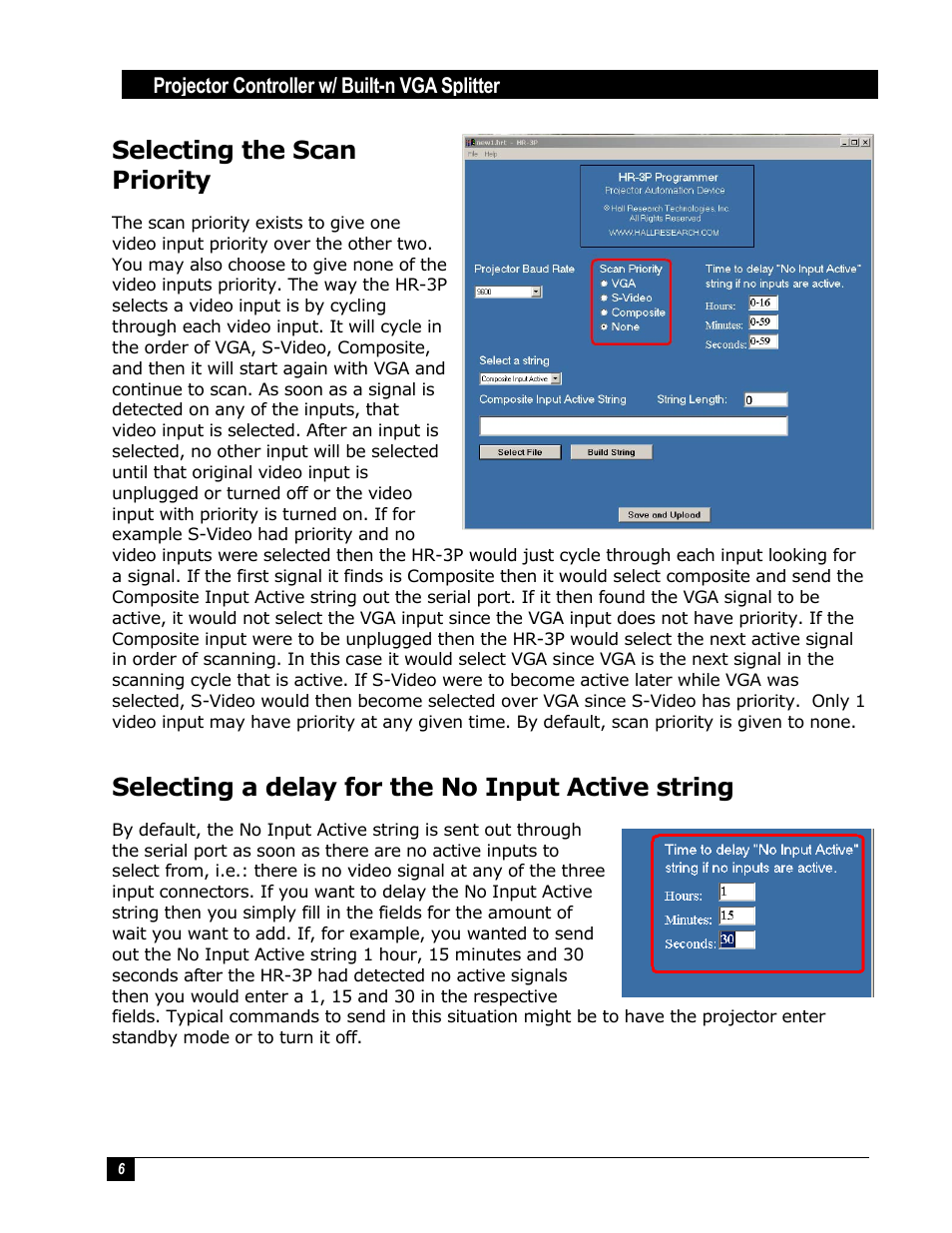 Selecting the scan priority, Selecting a delay for the no input active string | Hall Research HR-3P User Manual | Page 6 / 12