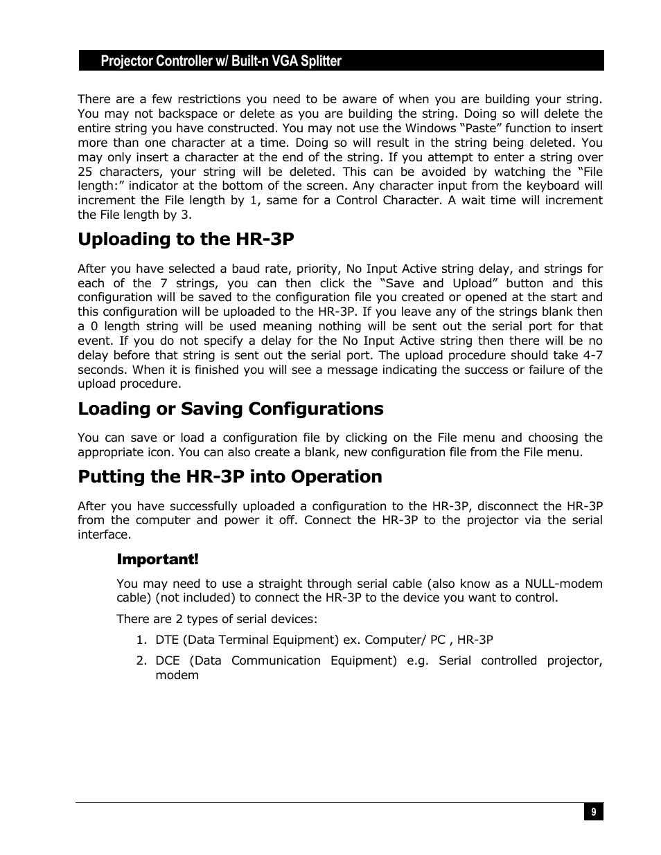 Uploading to the hr-3p, Loading or saving configurations, Putting the hr-3p into operation | Hall Research HR-3P User Manual | Page 9 / 12