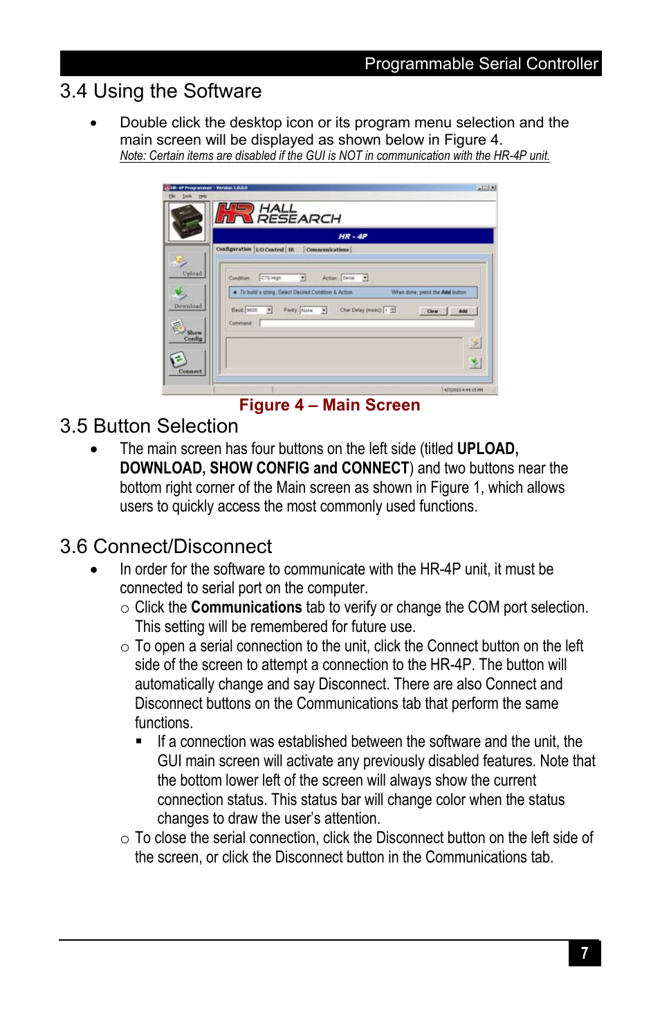 4 using the software, 5 button selection, 6 connect/disconnect | Hall Research HR-4P User Manual | Page 9 / 24