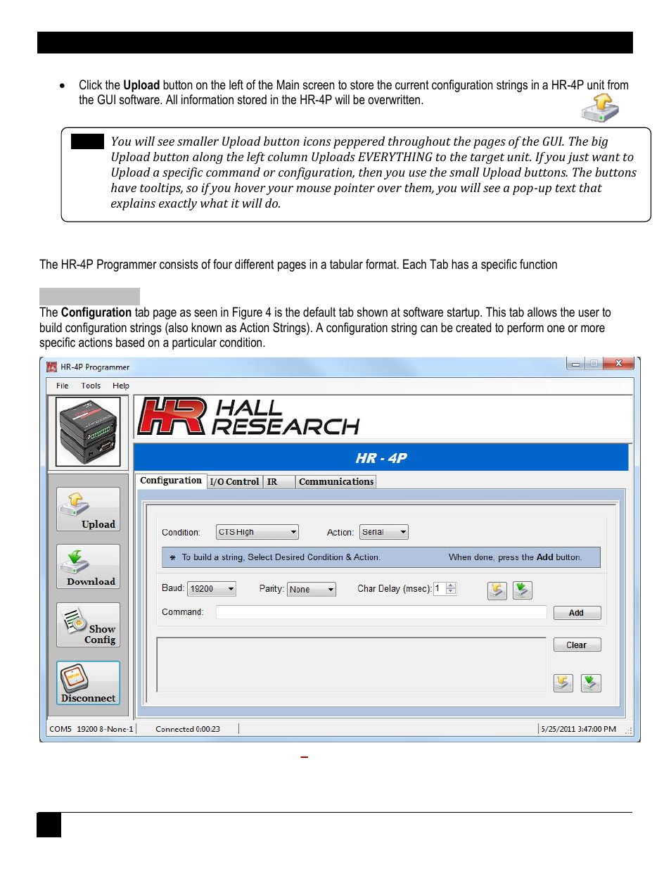 Onfiguration, 6upload, Main screen tabs | Hall Research HR-4P User Manual | Page 6 / 15