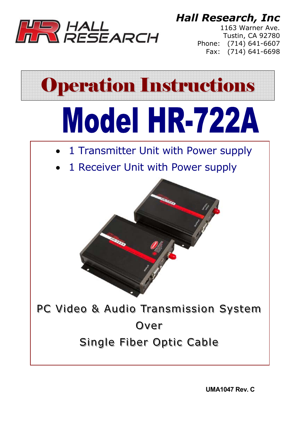 Hall Research HR-722A User Manual | 12 pages