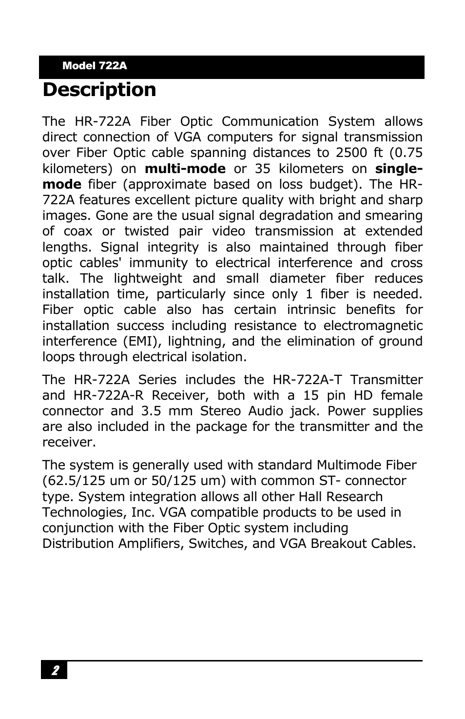 Description | Hall Research HR-722A User Manual | Page 4 / 12