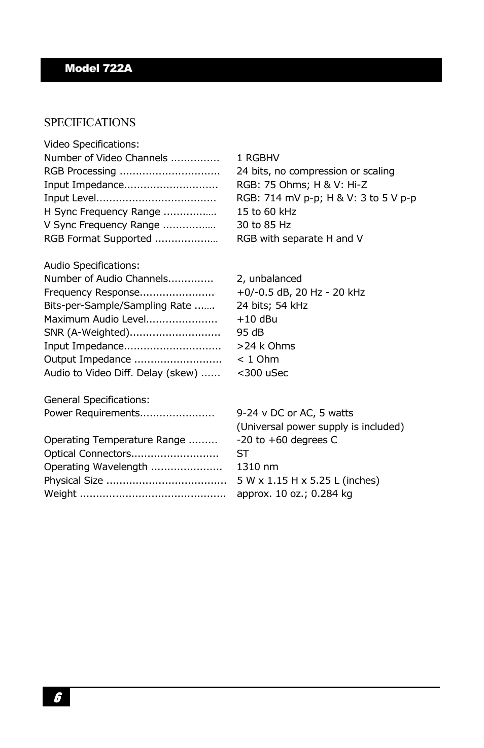 Specifications | Hall Research HR-722A User Manual | Page 8 / 12
