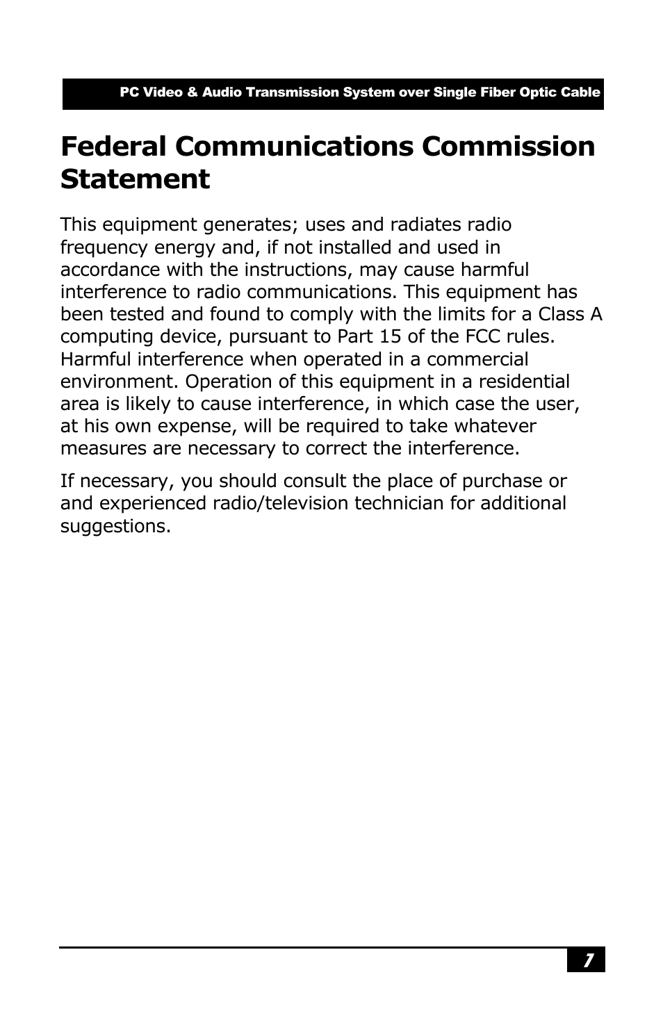 Federal communications commission statement | Hall Research HR-722A User Manual | Page 9 / 12