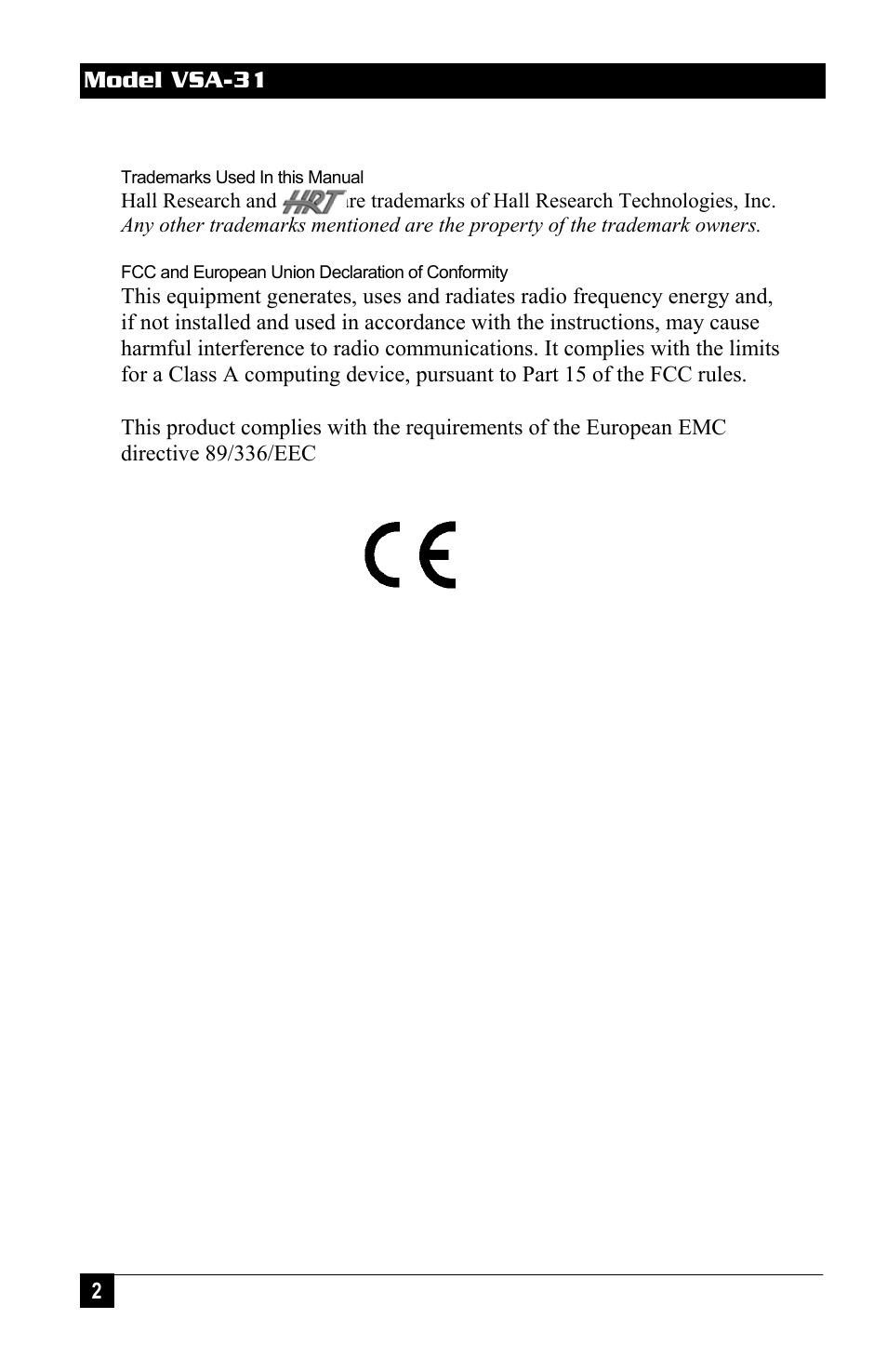 Hall Research VSA-31 User Manual | Page 2 / 16