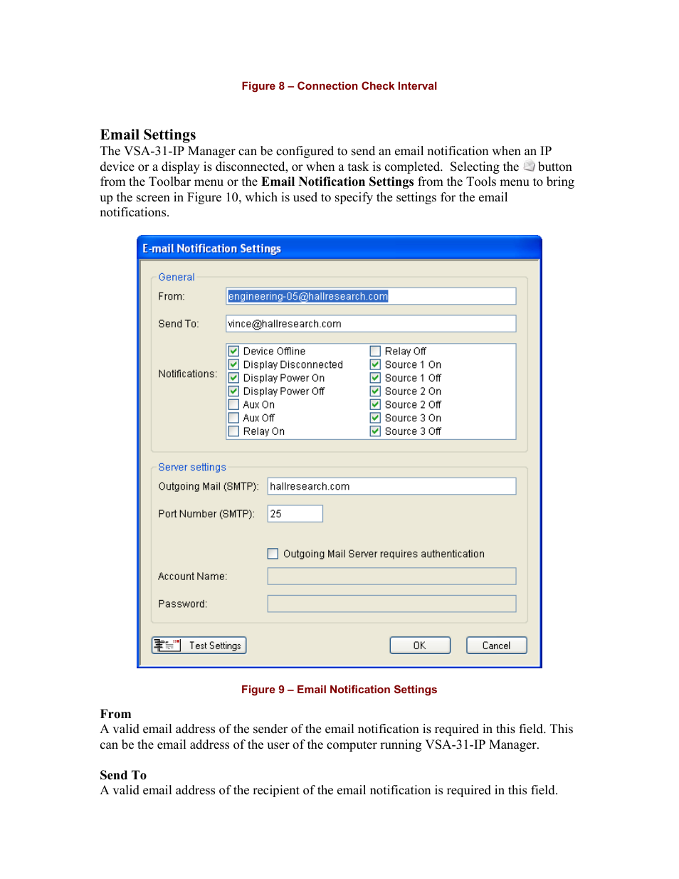 Email settings | Hall Research VSA-31-IP User Manual | Page 8 / 16