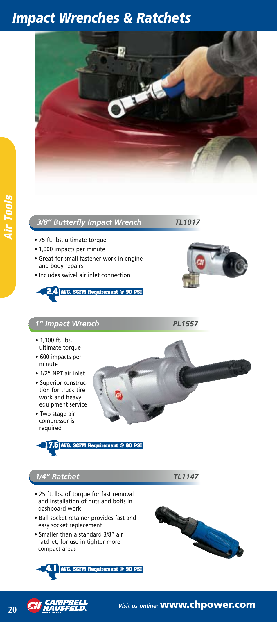 Ch mini catalog_mar2006 22.pdf, Impact wrenches & ratchets, Ai r to ol s | Campbell Hausfeld PL150296 User Manual | Page 3 / 12