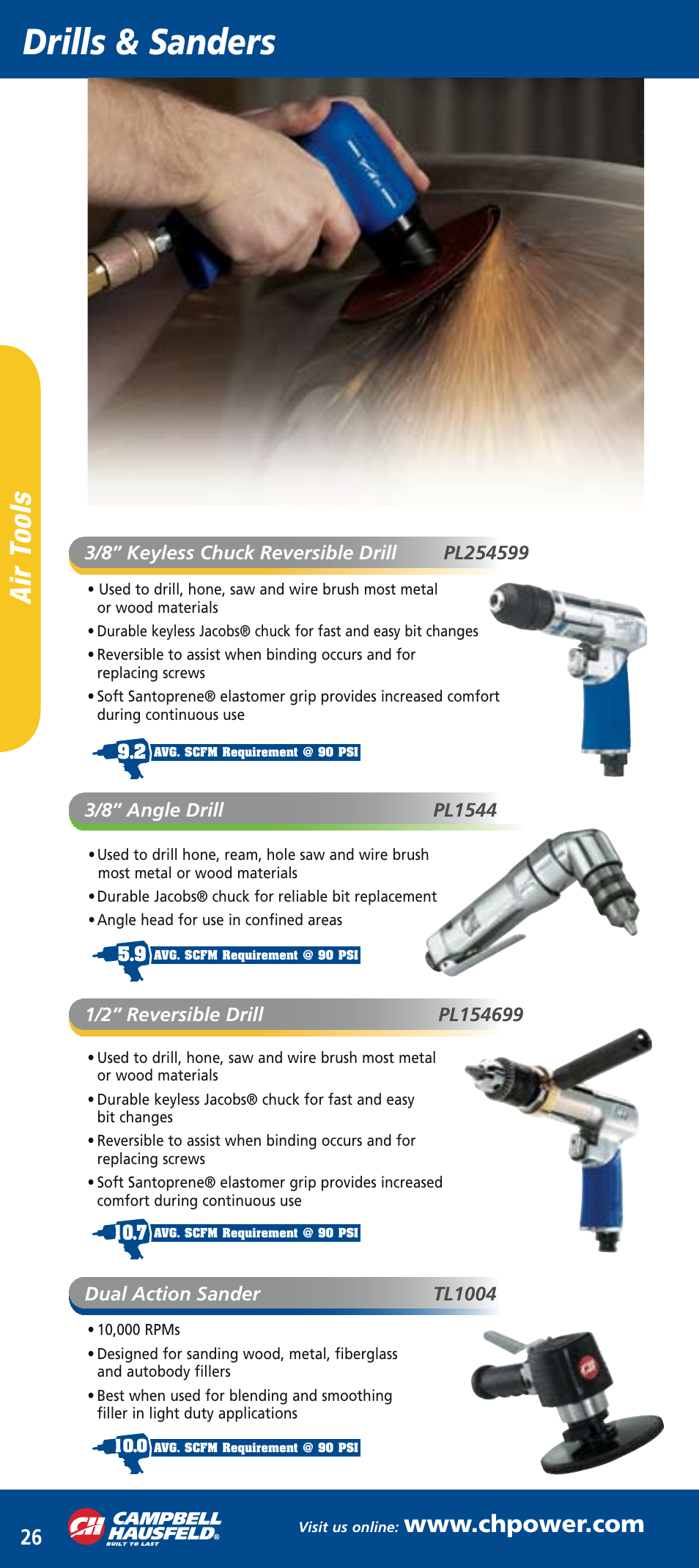 Ch mini catalog_mar2006 28.pdf, Drills & sanders, Ai r to ol s | Campbell Hausfeld PL150296 User Manual | Page 9 / 12