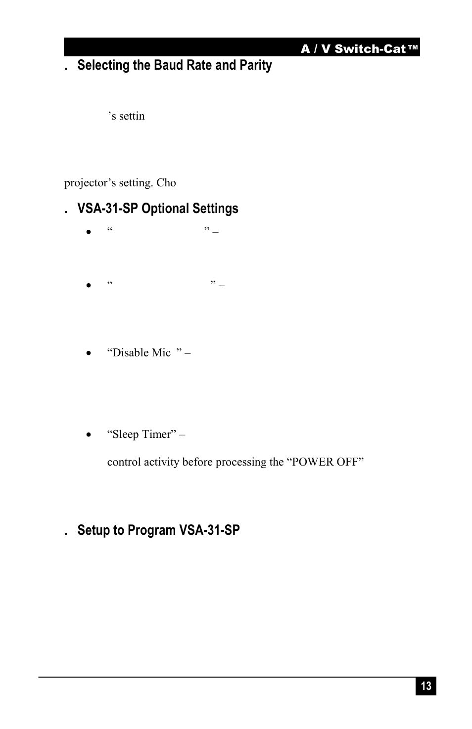 Selecting the baud rate and parity, Power up options, Setup to program vsa-31-sp | Vsa-31-sp optional settings | Hall Research VSA-31-SP-W User Manual | Page 15 / 22