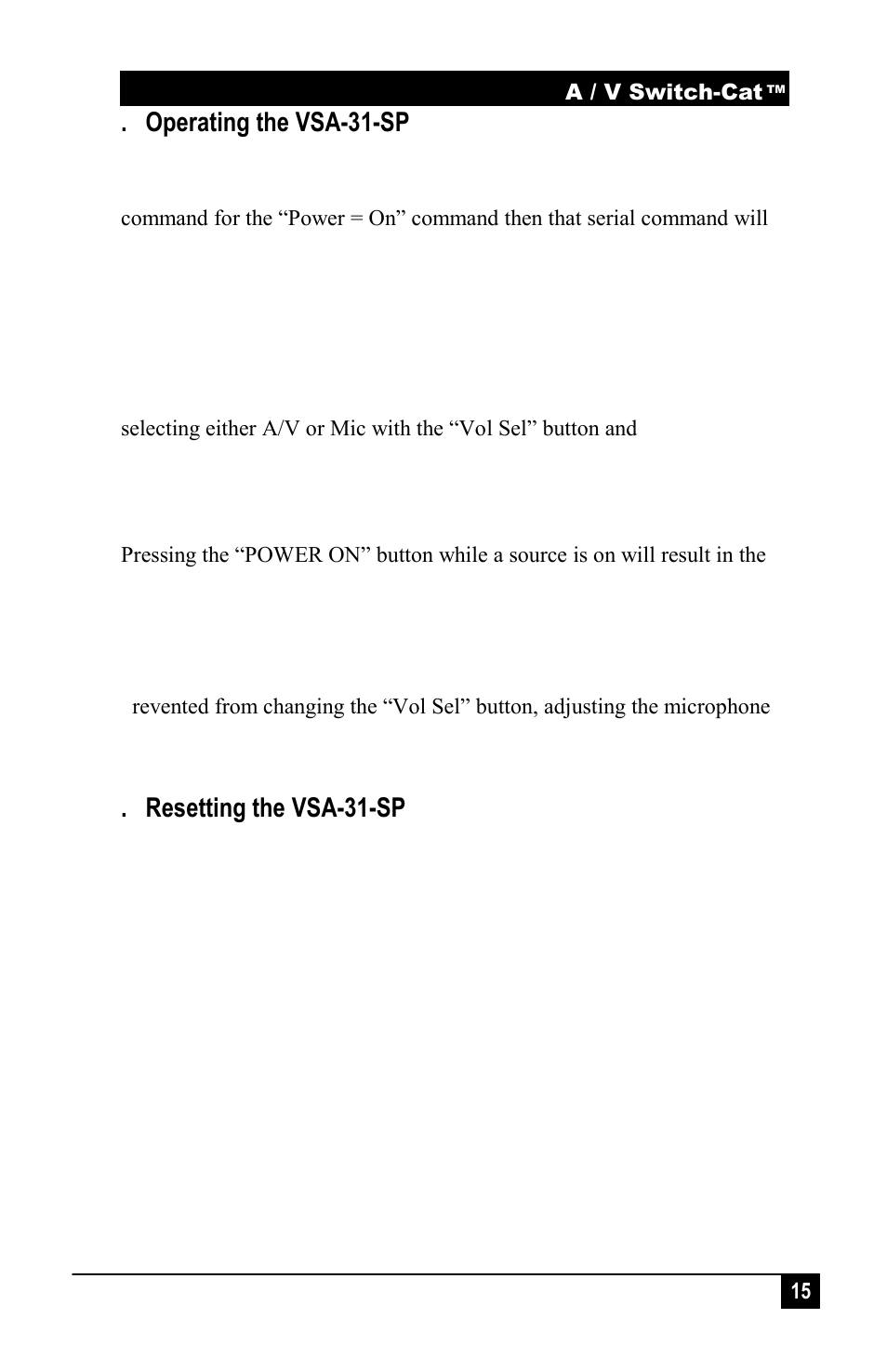 Operating the vsa-31-sp, Resetting the vsa-31-sp, 0 troubleshooting | Hall Research VSA-31-SP-W User Manual | Page 17 / 22