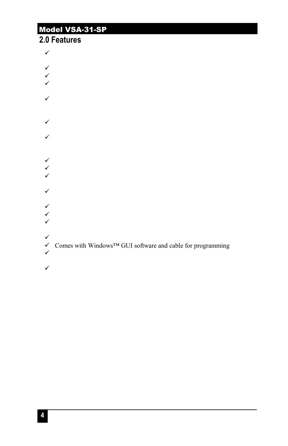 0 features | Hall Research VSA-31-SP-W User Manual | Page 6 / 22