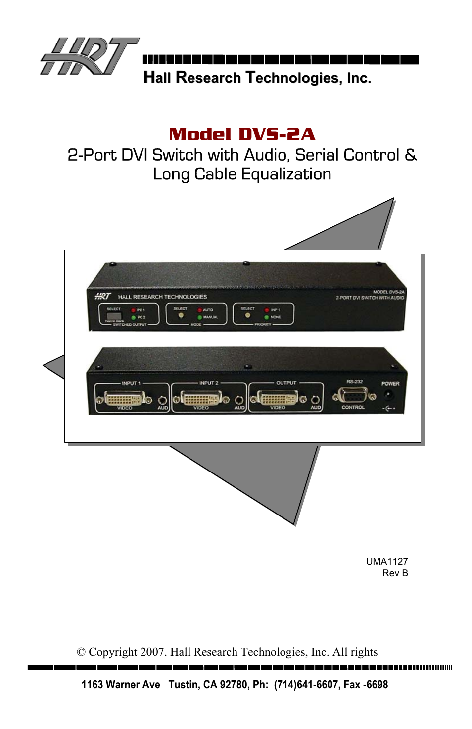 Hall Research DVS-2A User Manual | 20 pages