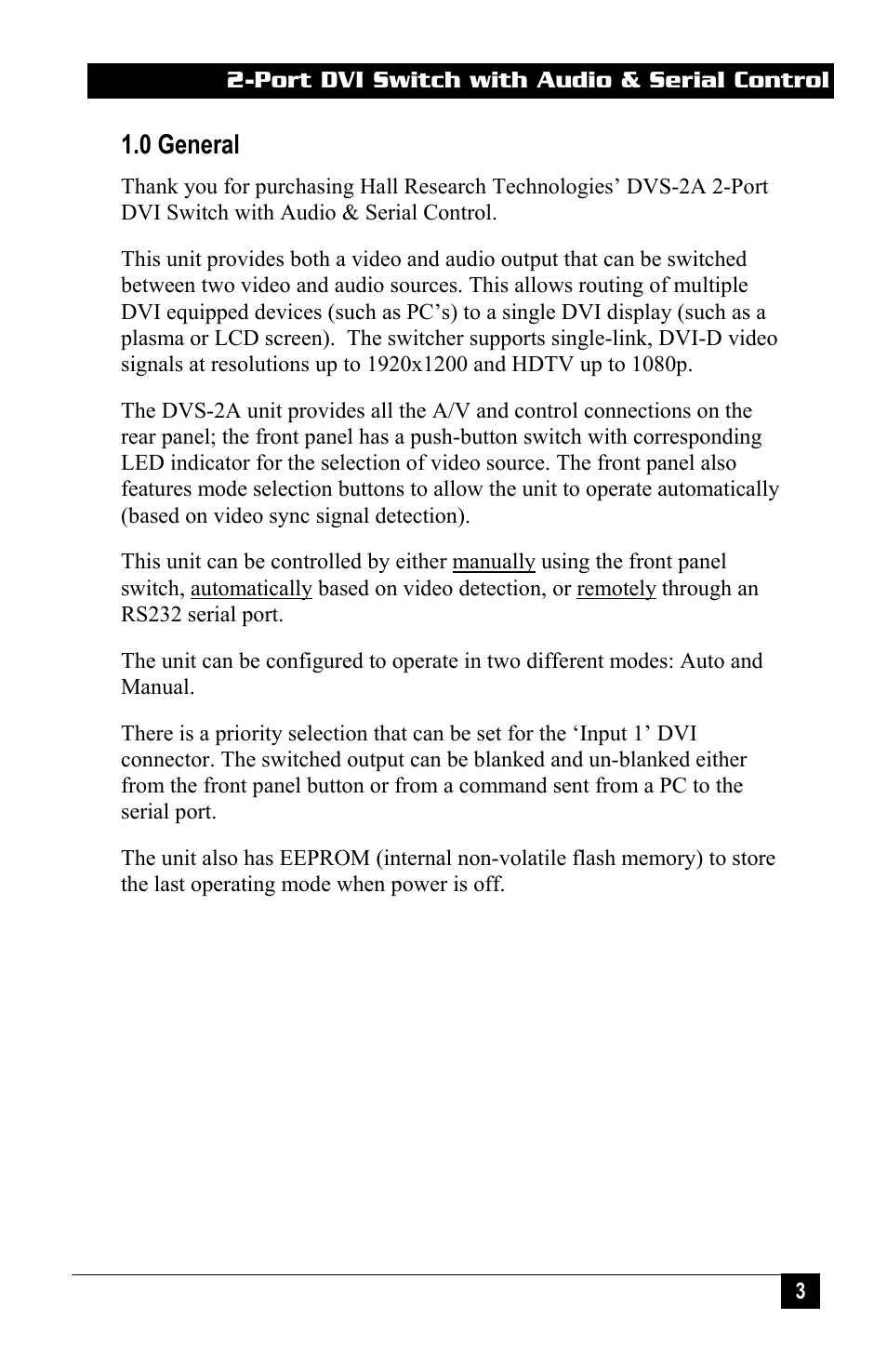 0 general | Hall Research DVS-2A User Manual | Page 5 / 20