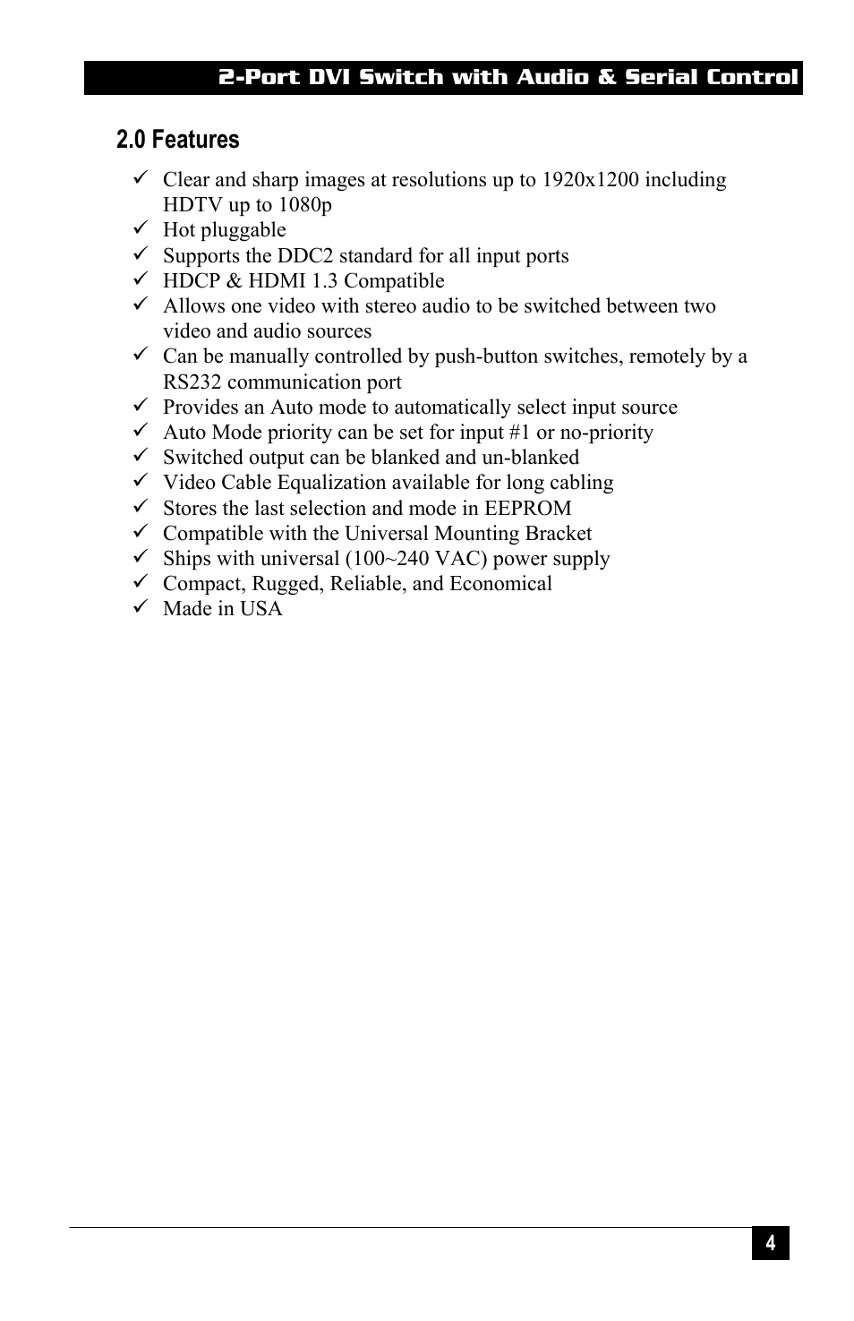 0 features | Hall Research DVS-2A User Manual | Page 6 / 20