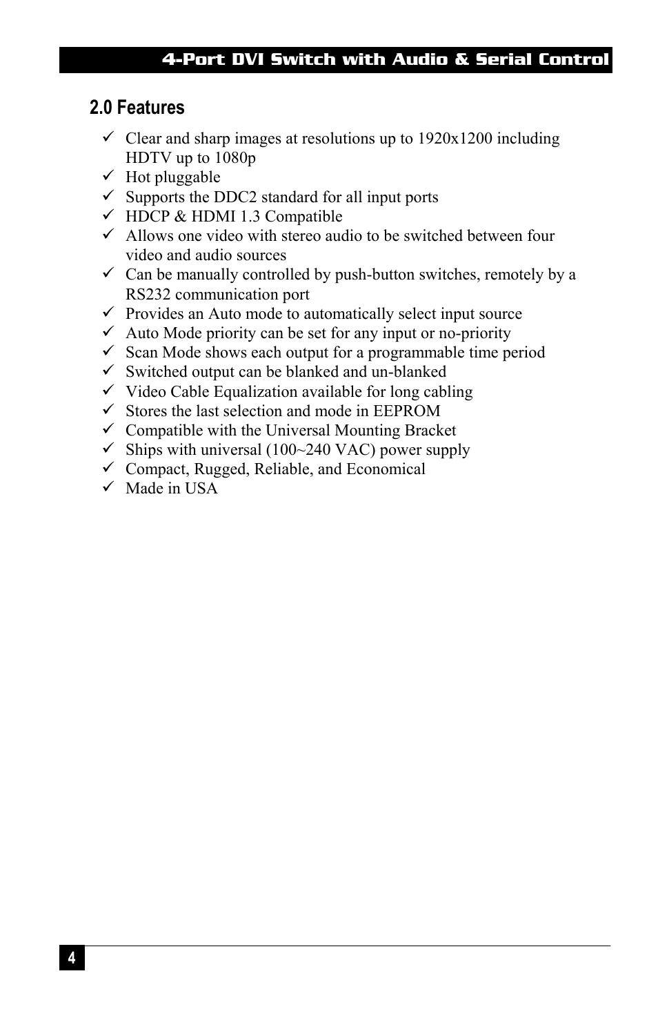 0 features | Hall Research DVS-4A User Manual | Page 6 / 24