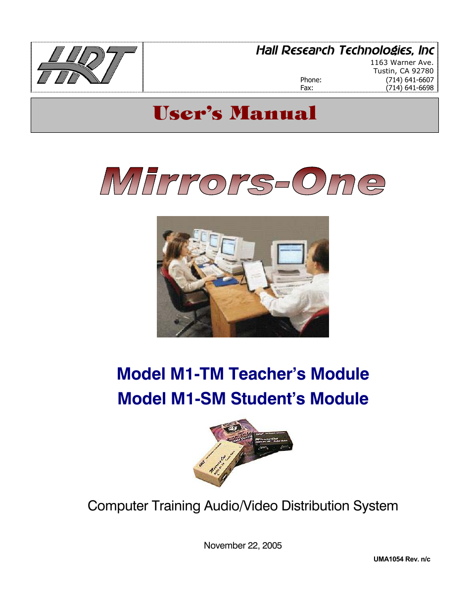 Hall Research M1-TM User Manual | 4 pages