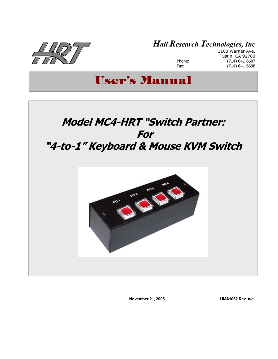 Hall Research MC-4HRT User Manual | 2 pages