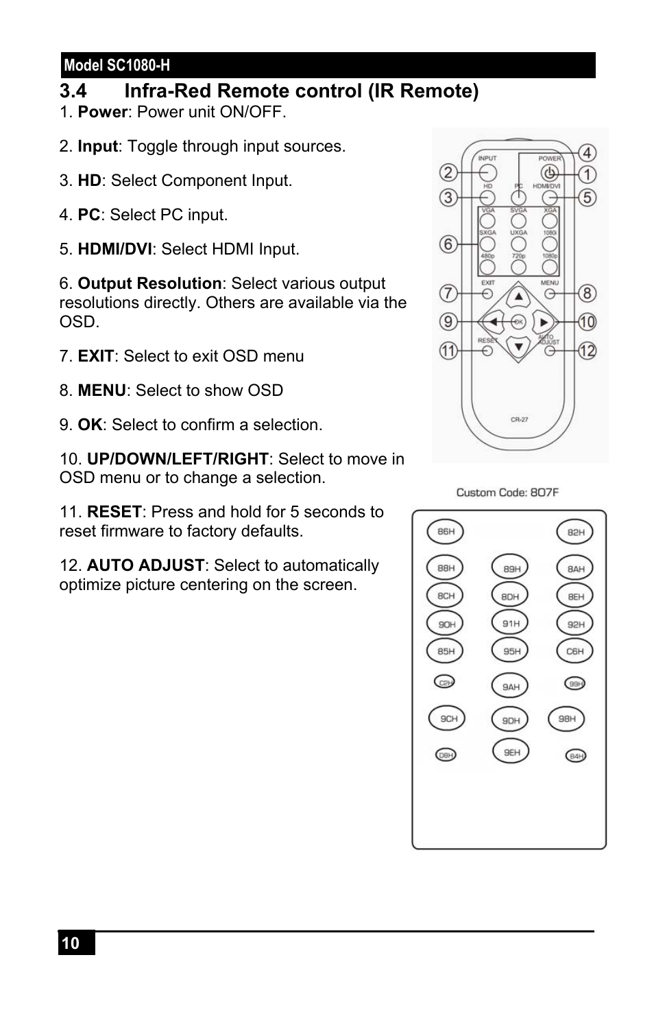 4 infra-red remote control (ir remote) | Hall Research SC-1080H User Manual | Page 12 / 24