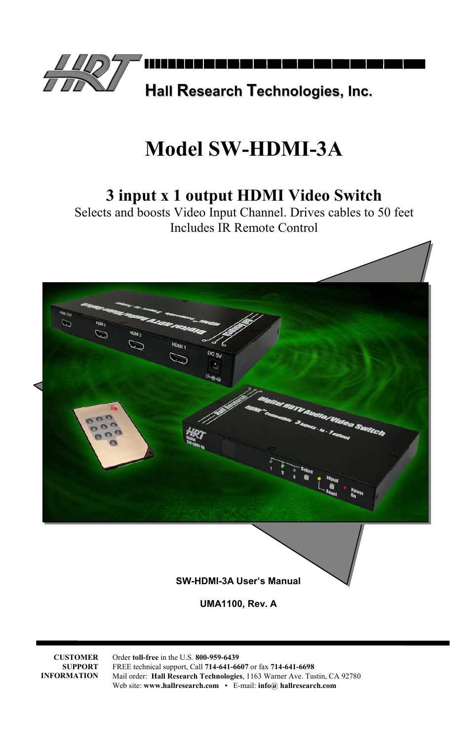 Hall Research SW-HDMI-3A User Manual | 4 pages