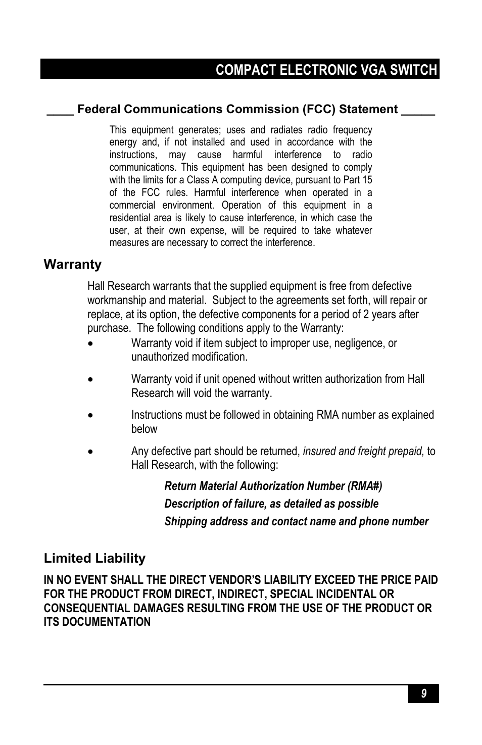 Compact electronic vga switch | Hall Research VS-2 User Manual | Page 11 / 12