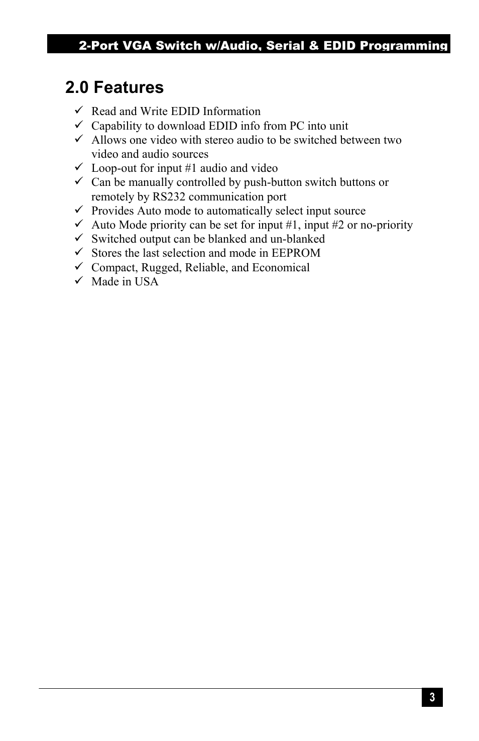 0 features | Hall Research VS-2A-PRG User Manual | Page 5 / 20