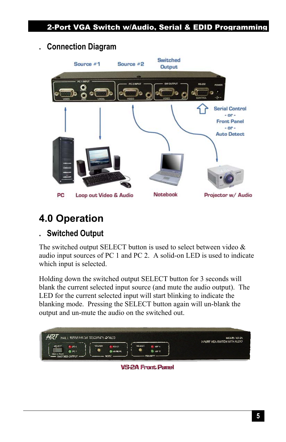 0 operation | Hall Research VS-2A-PRG User Manual | Page 7 / 20